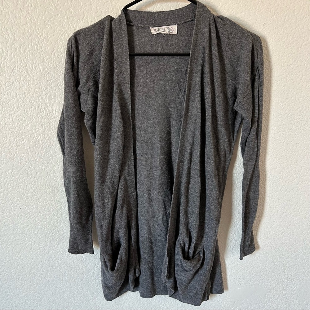 Pink Rose Gray Open Front, Pocket, Layering, Normcore Academia, Cardigan Sweater